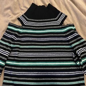 Open shoulder Tuttle neck stripes black and green sweater.size medium